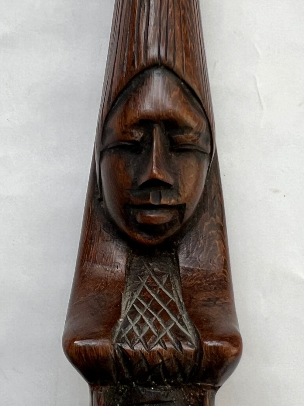 Woman Abstract Hand Carved Wooden Sculpture Tall Twist Base Tribal Dark Female